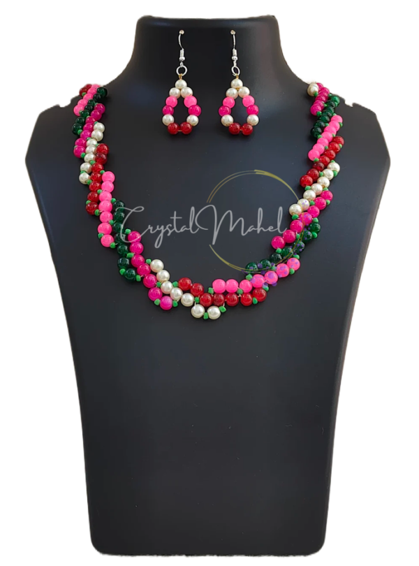 Colorful Stylist Necklace for Girls - Vibrant Pink, Red, and Green Accents