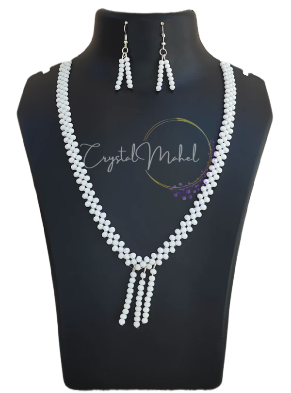 Elegant White Crystal Beads Statement Neckpiece for Women and Girls